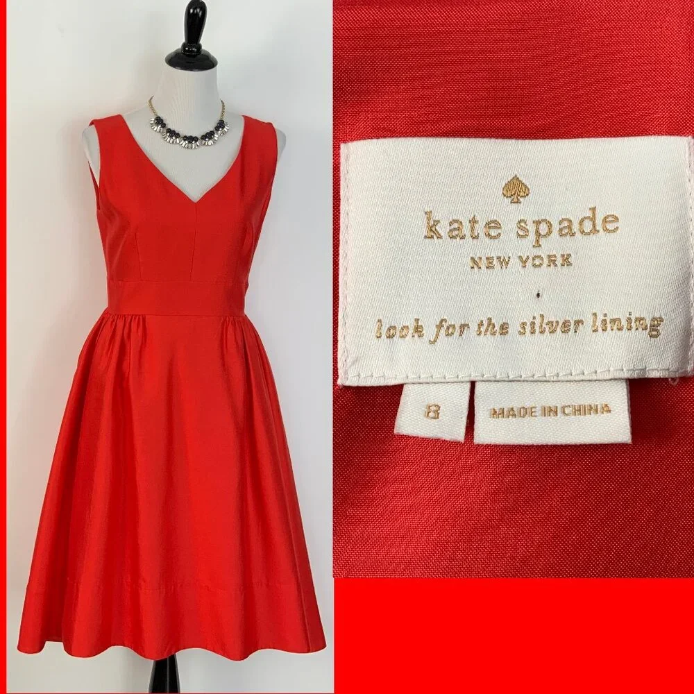 Kate Spade New York Red Heritage it & Flare Silk Dress Sz 8